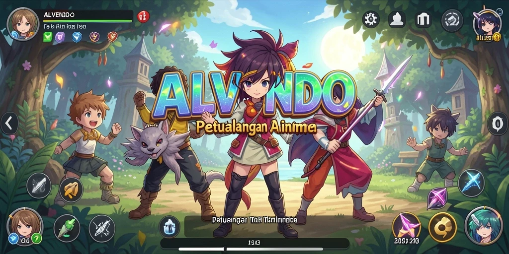 Tangkapan layar gameplay ALVENDO menampilkan aksi karakter anime yang menakjubkan.