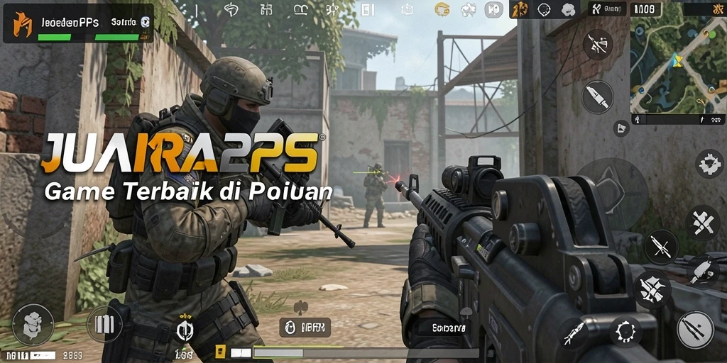 Screenshot JUARA288 menampilkan aksi tempur FPS yang intens.