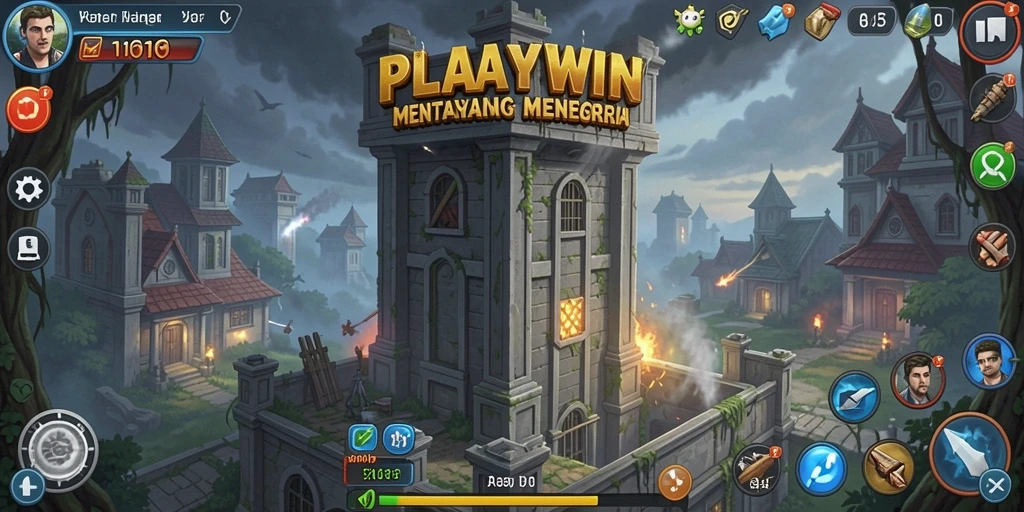Tangkapan layar utama menunjukkan aksi menegangkan dalam gameplay Tower Defense.