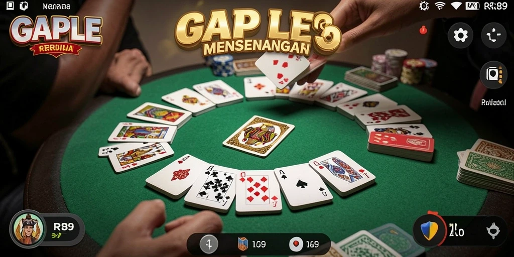 Tampilan utama RR89 menampilkan gameplay seru Gaple yang interaktif.