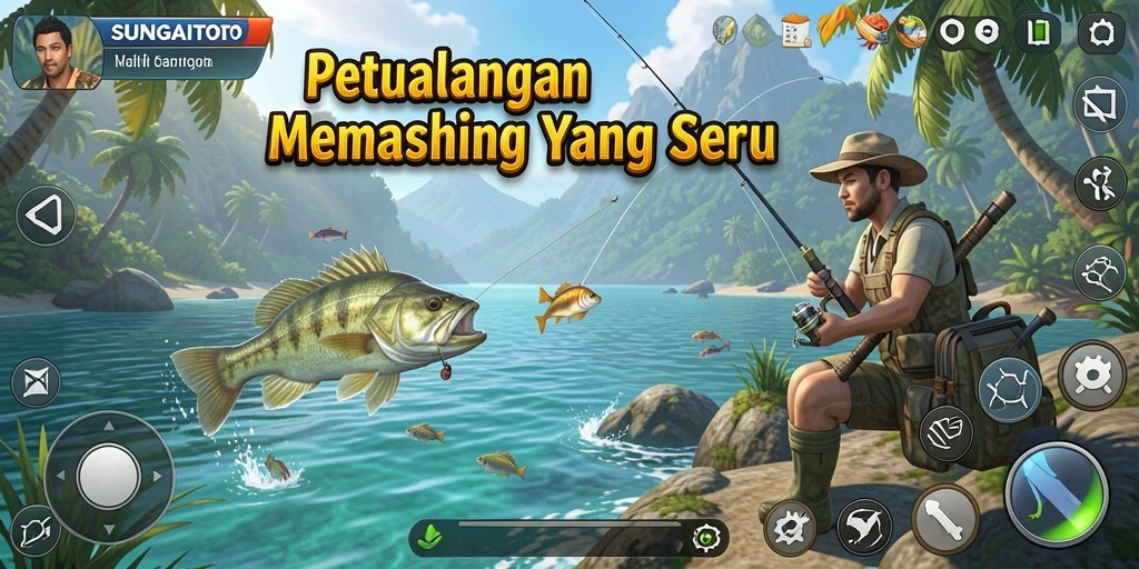 Tampilan gameplay SUNGAITOTO dengan aksi memancing yang seru.