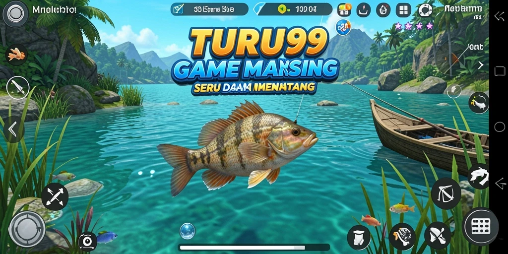 Screenshot menunjukkan momen menegangkan saat menangkap ikan besar di TURU99.